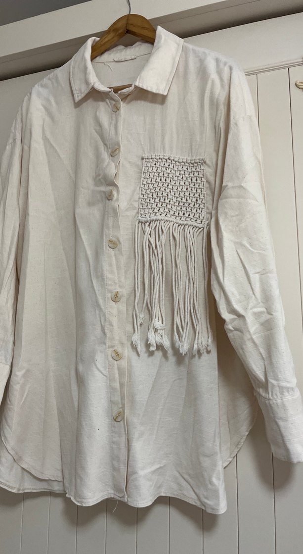 Nakışlı ve Püsküllü Bohem Keten Gömlek - Görsel 3