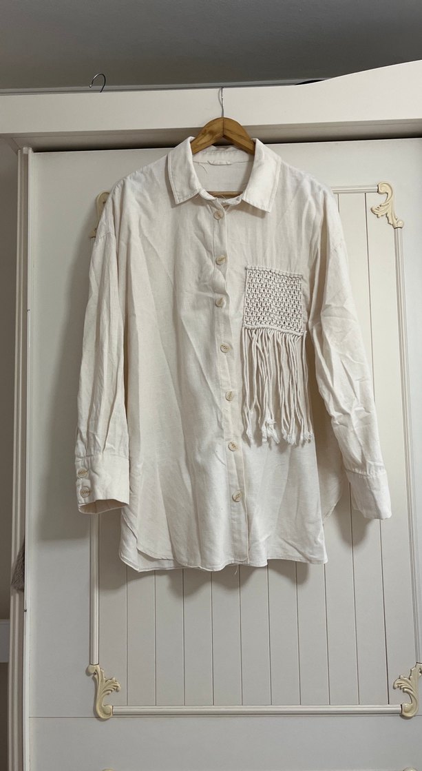 Nakışlı ve Püsküllü Bohem Keten Gömlek - Görsel 2