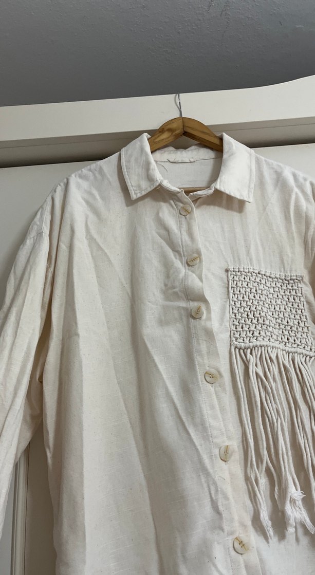 Nakışlı ve Püsküllü Bohem Keten Gömlek - Görsel 5