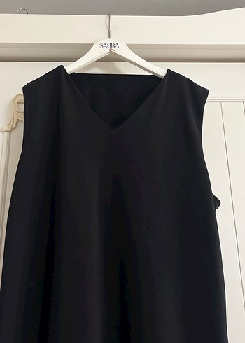 Siyah Keten V Yakalı Salaş Jile Elbise - Görsel 2