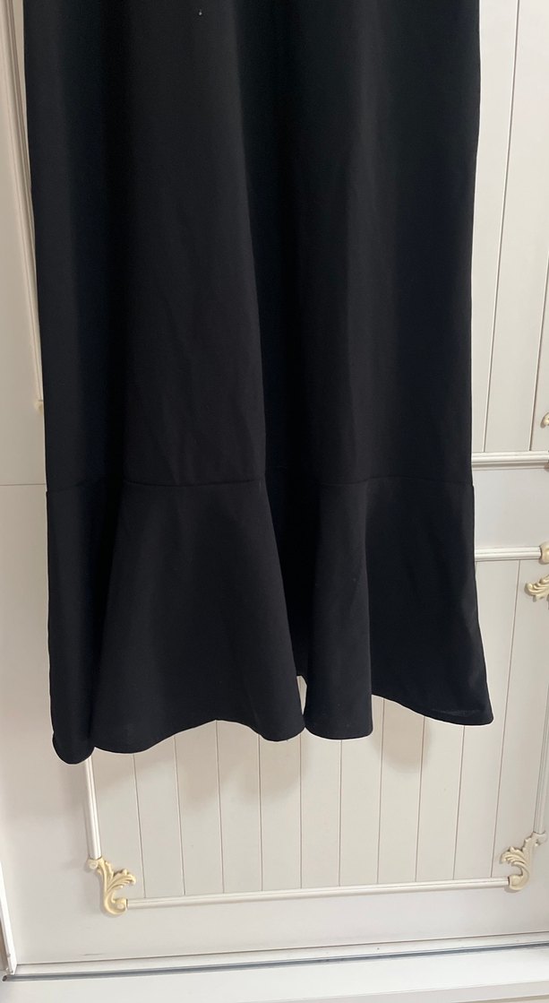 Siyah Keten V Yakalı Salaş Jile Elbise - Görsel 3