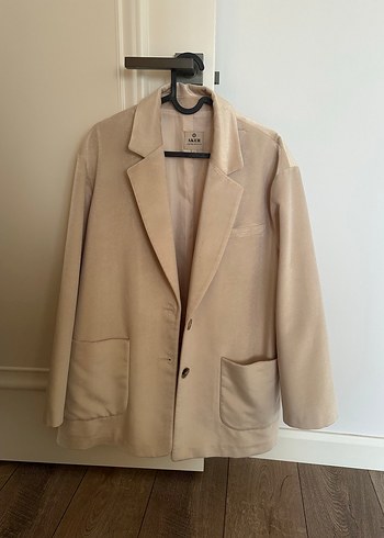Bej Süet Düğmeli Kadın Blazer Ceket