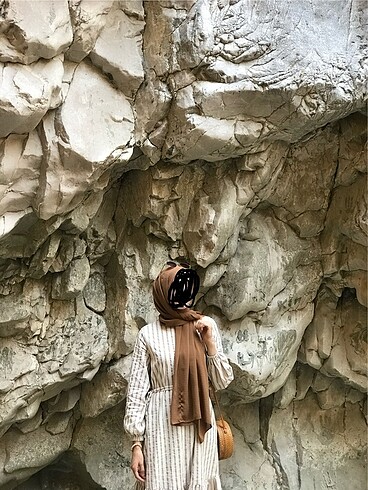 38 Beden camel Renk Çizgili Elbise