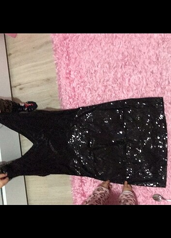 Payetli siyah mini elbise 