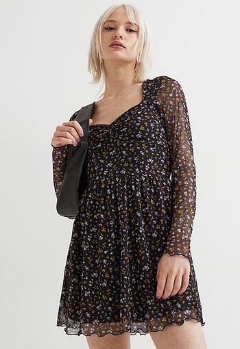 H&M H&M Kısa Tül Çiçekli Elbise