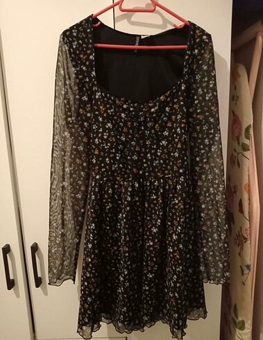 s Beden H&M Kısa Tül Çiçekli Elbise
