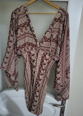 Bordo Desenli Bohem Tunik