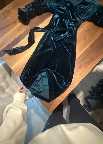 Siyah kadife  Midi Kadın Elbise - Görsel 4