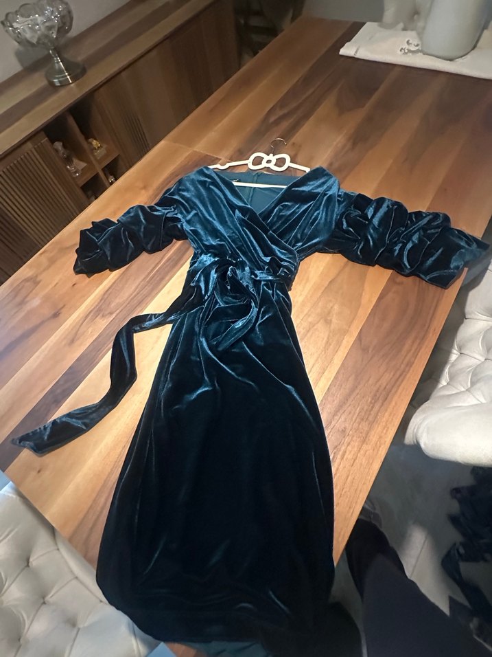 Siyah kadife  Midi Kadın Elbise - Görsel 5