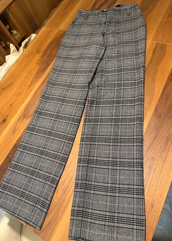 Gri Kareli Kemerli Kadın Kumaş Pantolon - Görsel 6