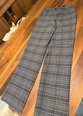 Gri Kareli Kemerli Kadın Kumaş Pantolon - Görsel 3