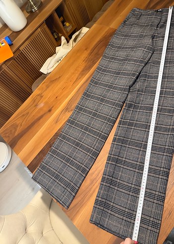 Gri Kareli Kemerli Kadın Kumaş Pantolon - Görsel 4