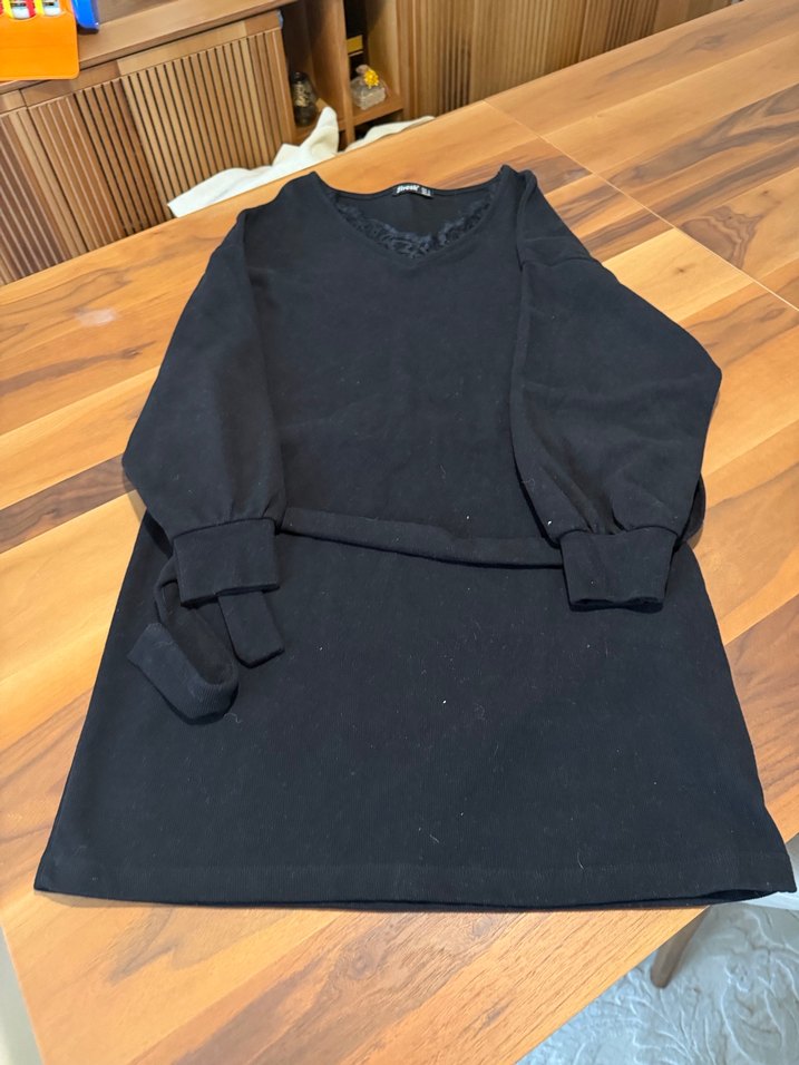 Siyah Kemerli kışlık elbise - Görsel 5