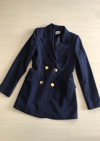 l Beden Gold Düğmeli Astarlı Lacivert Blazer Ceket