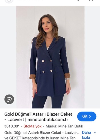 Gold Düğmeli Astarlı Lacivert Blazer Ceket