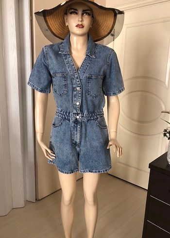 Kadın Denim Mini Tulum - Görsel 2