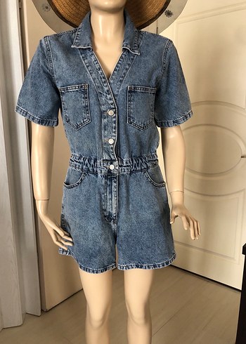 Kadın Denim Mini Tulum - Görsel 3