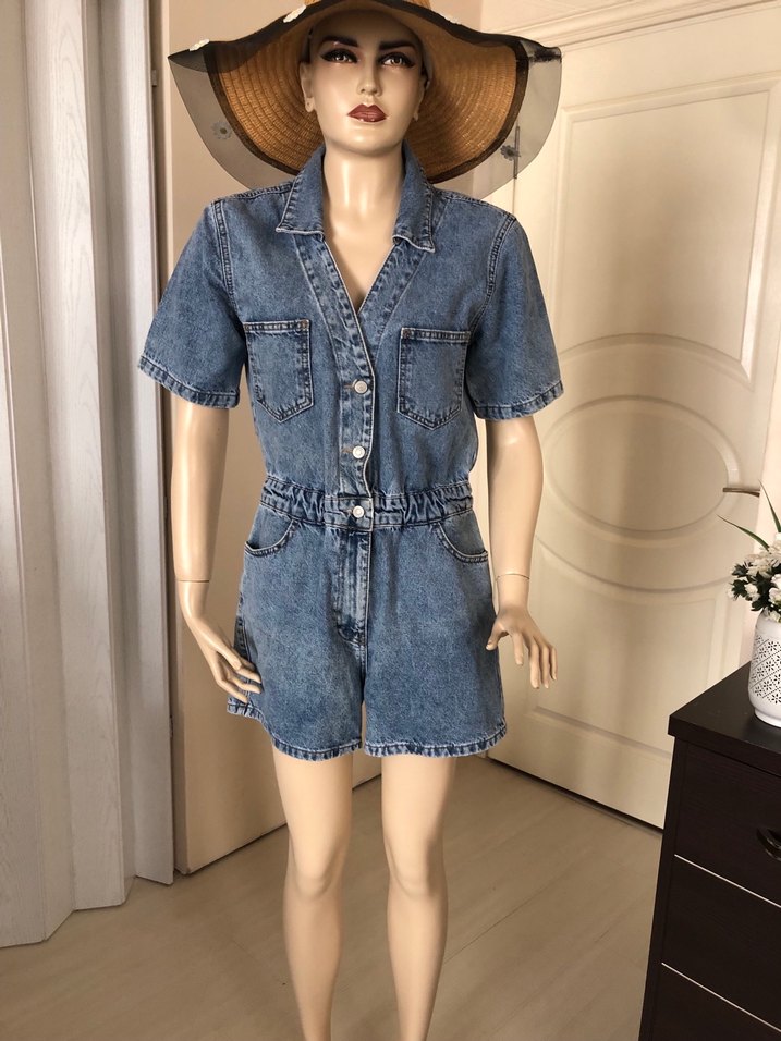 Kadın Denim Mini Tulum - Görsel 2