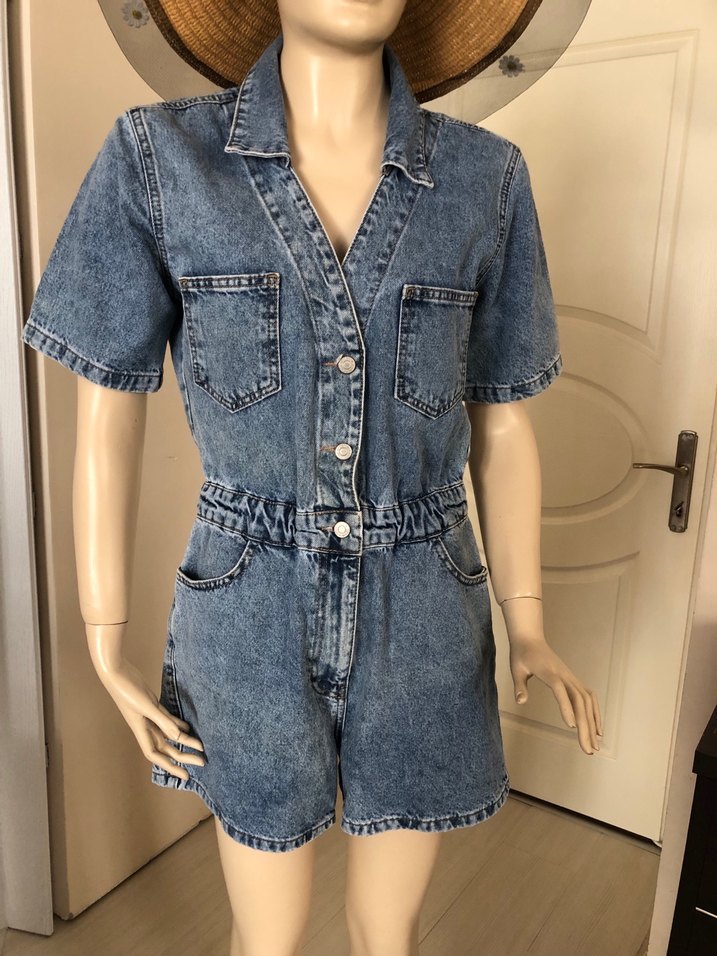 Kadın Denim Mini Tulum - Görsel 4
