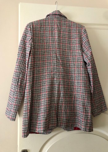 Düğmeli Gri Ekose Kadın Blazer Ceket - Görsel 4