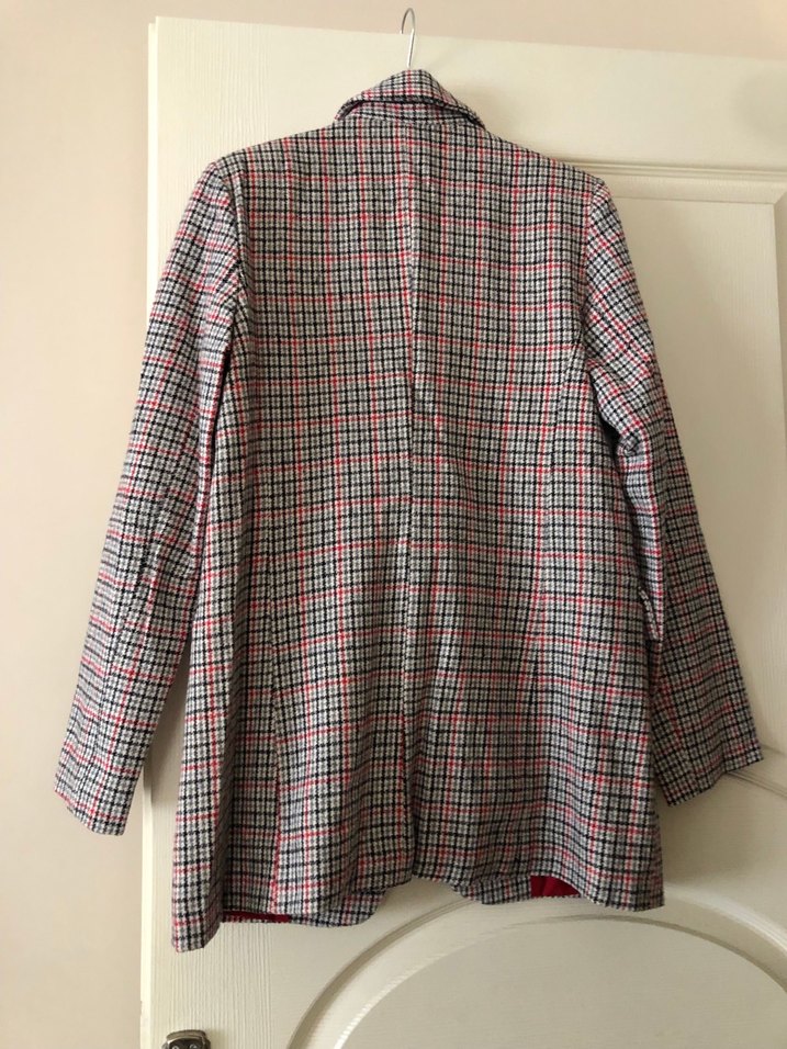 Düğmeli Gri Ekose Kadın Blazer Ceket - Görsel 4