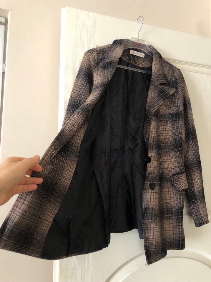 Kahverengi Ekose Düğmeli Kadın Blazer Ceket - Görsel 3