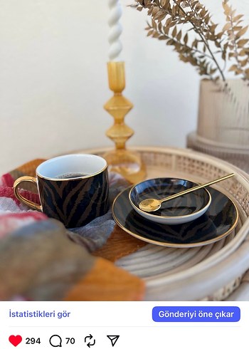 Kahverengi Desenli İnce Kenarlı Kahve Fincanı Seti