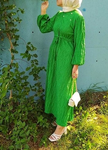 m Beden Yeşil Tesettür Elbise 