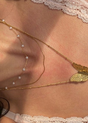 Altın Renkli Uzun Zincirli Kelebek Kolye - Görsel 4