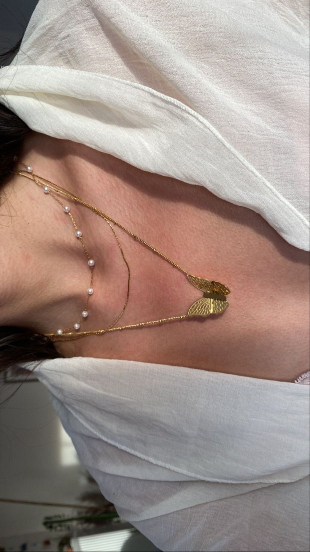 Altın Renkli Uzun Zincirli Kelebek Kolye - Görsel 5