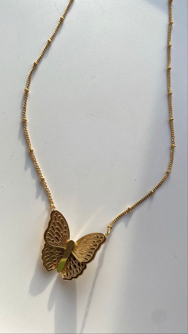 Altın Renkli Uzun Zincirli Kelebek Kolye - Görsel 3