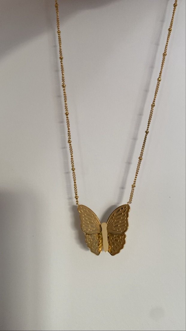 Altın Renkli Uzun Zincirli Kelebek Kolye - Görsel 2