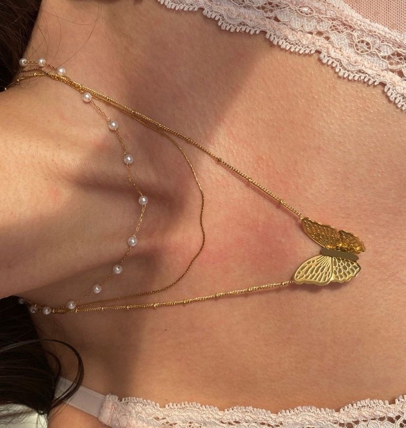 Altın Renkli Uzun Zincirli Kelebek Kolye - Görsel 4