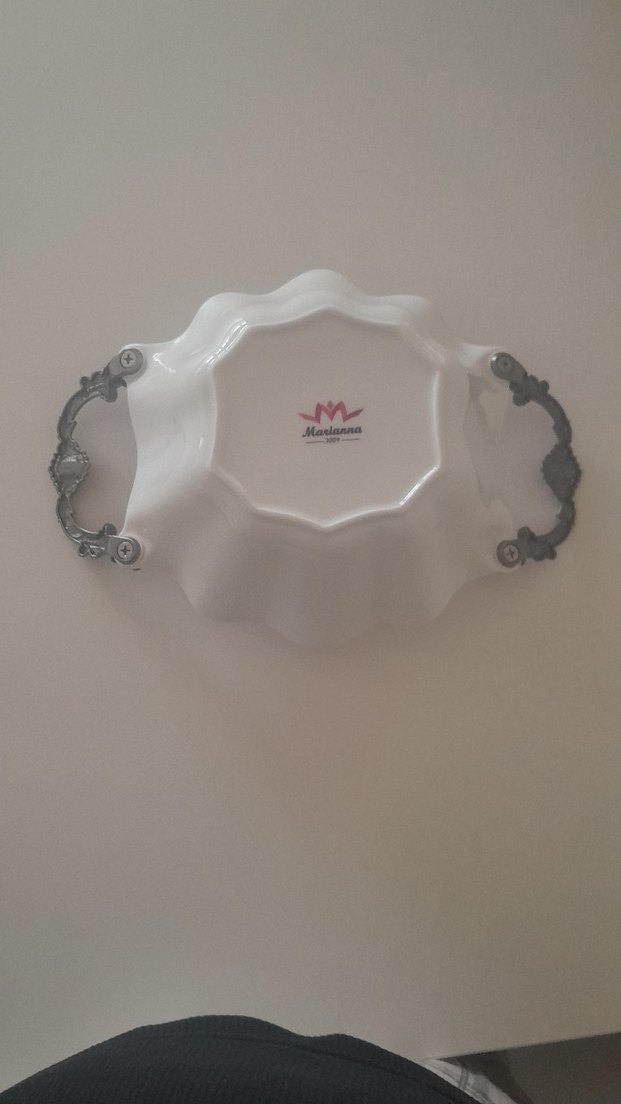 Çiçek Desenli Beyaz Kulplu Porselen Tabak - Görsel 3