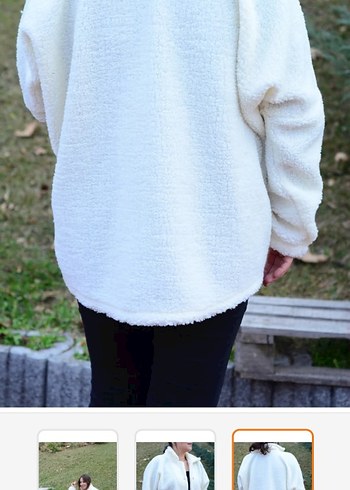 Beyaz Peluş Detaylı Midi Kaban - Görsel 3