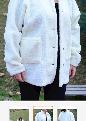 Beyaz Peluş Detaylı Midi Kaban - Görsel 2