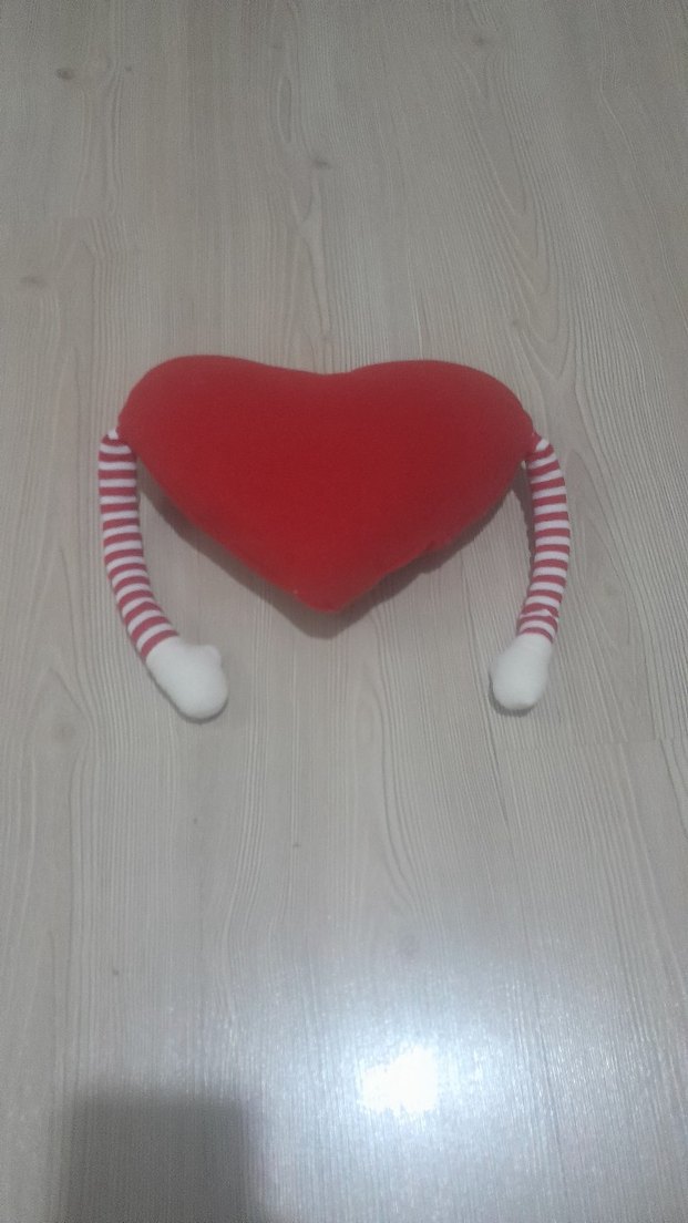 Kırmızı Gülümseyen Kalp Peluş yastık - Görsel 3