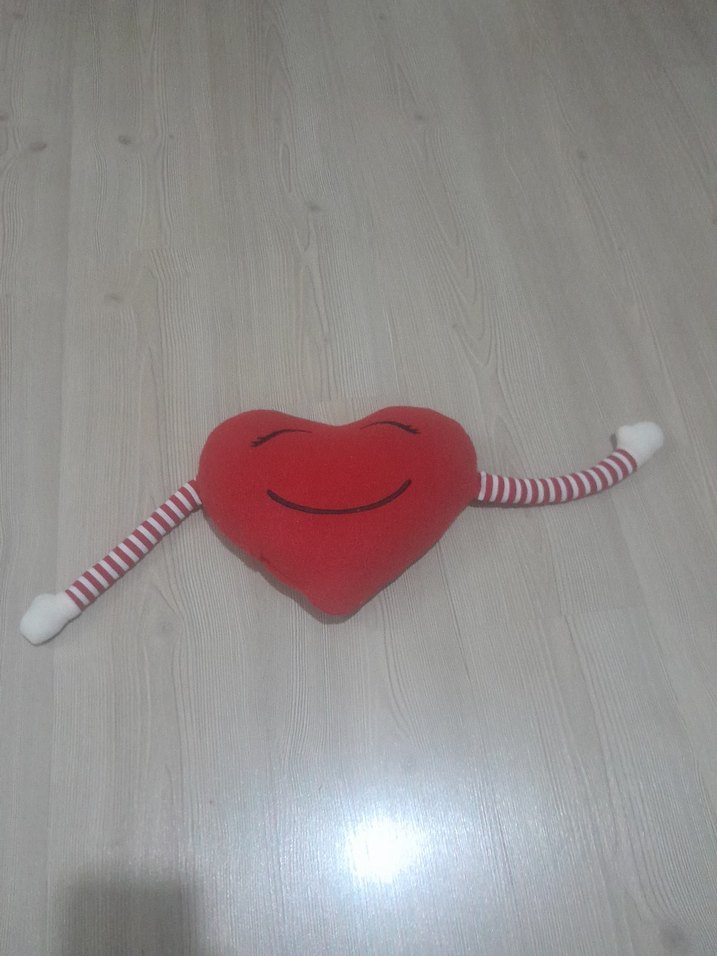 Kırmızı Gülümseyen Kalp Peluş yastık - Görsel 4