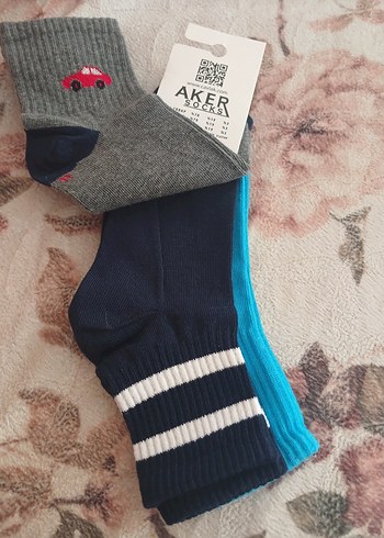 Aker Aker Erkek Çocuk Nakışlı Çorap 3'lü Set