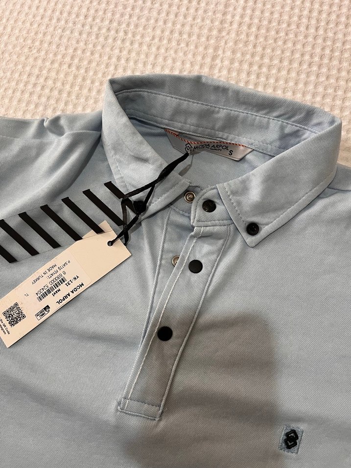 Açık Mavi Kısa Kollu Erkek Polo Tişört - Görsel 2