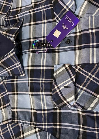 Erkek Kısa Kollu Mavi Kareli Gömlek - Görsel 3