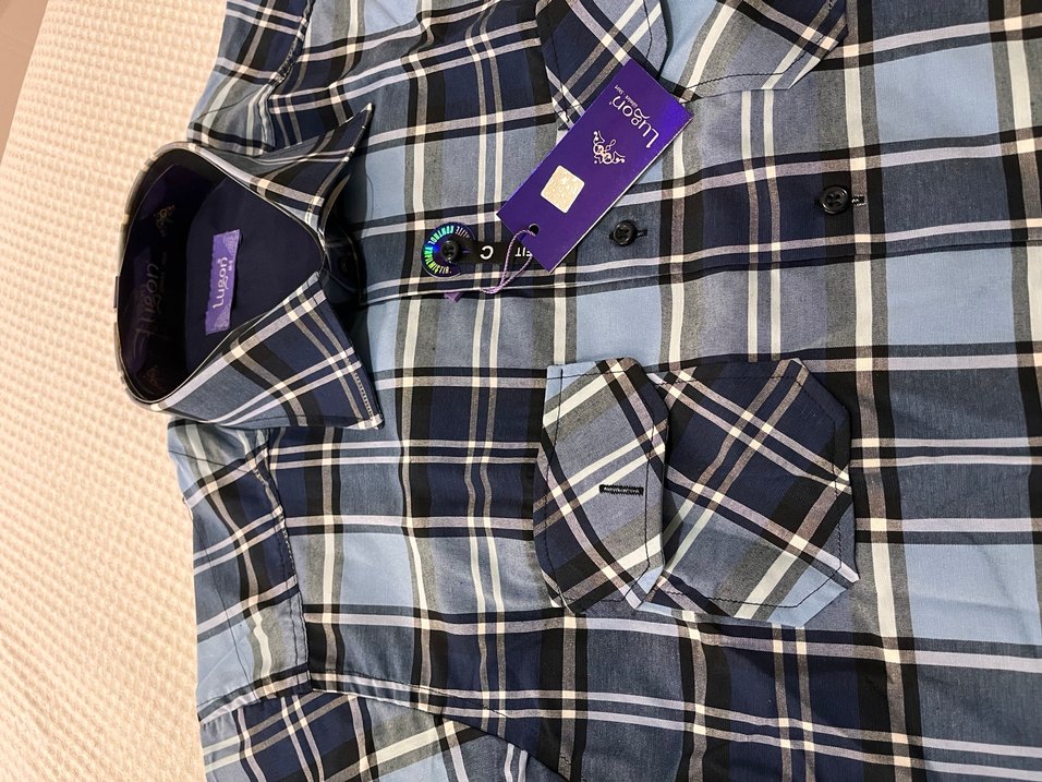 Erkek Kısa Kollu Mavi Kareli Gömlek - Görsel 3