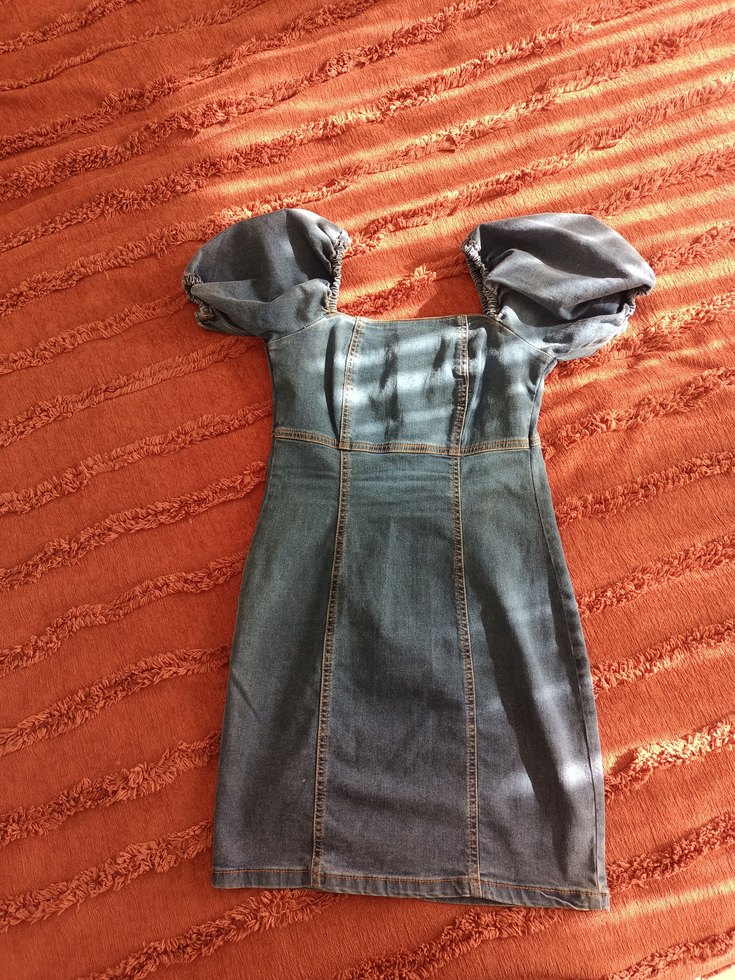 Kadın Denim Midi Straplez Elbise - Görsel 2