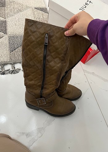 Kahverengi Deri Tokalı Kadın Dizüstü Bot - Görsel 2