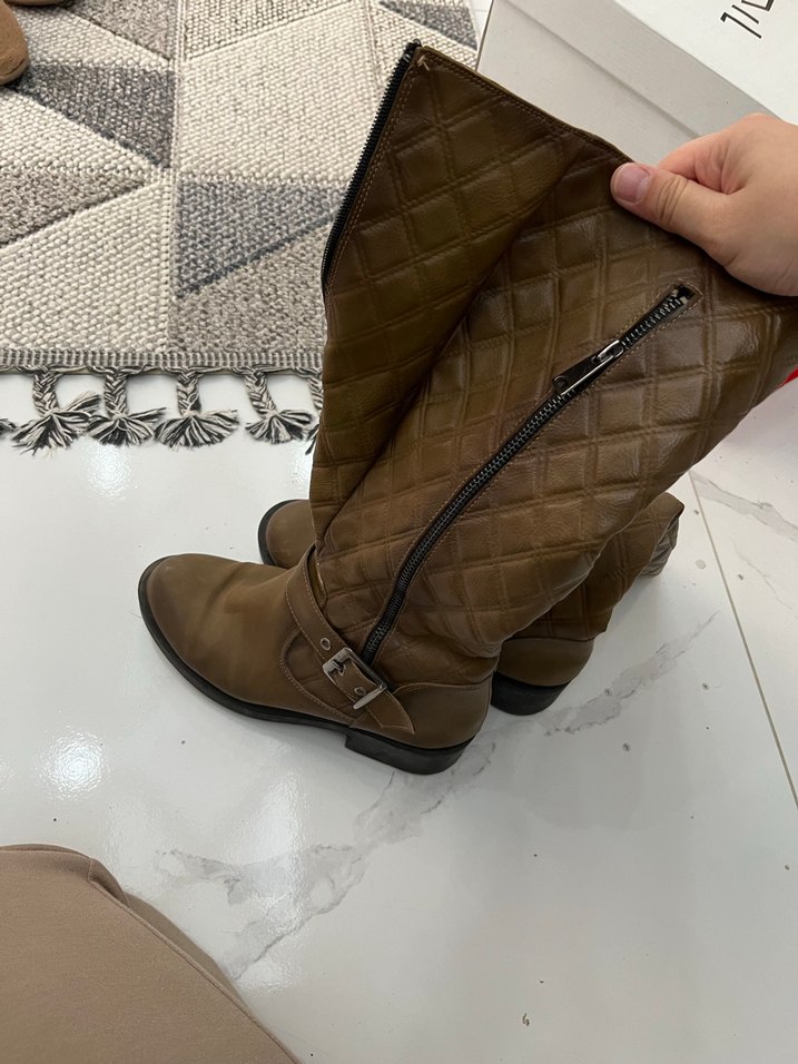 Kahverengi Deri Tokalı Kadın Dizüstü Bot - Görsel 3