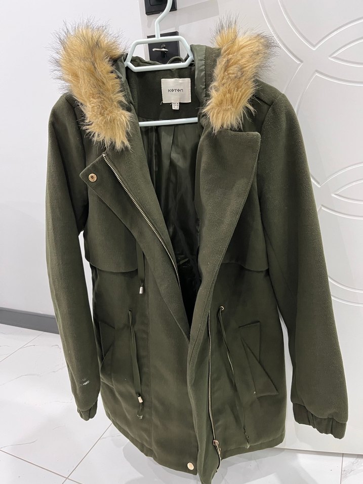 Kadın Haki Kürklü Midi Kaban - Görsel 2