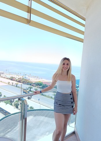 Düğmeli Siyah Beyaz Ekose Mini Etek - Görsel 2