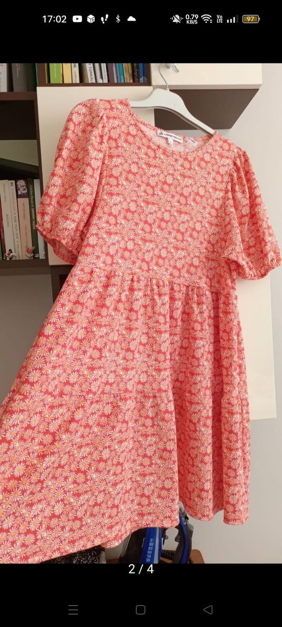 Pembe Bohem Kısa Kollu Rahat Elbise - Görsel 2