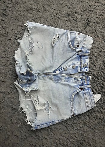 Kadın Gri Batik Desenli Denim Şort - Görsel 4