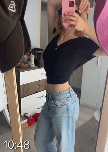 Bej Tie-Dye Midi Kadın Denim Pantolon - Görsel 3